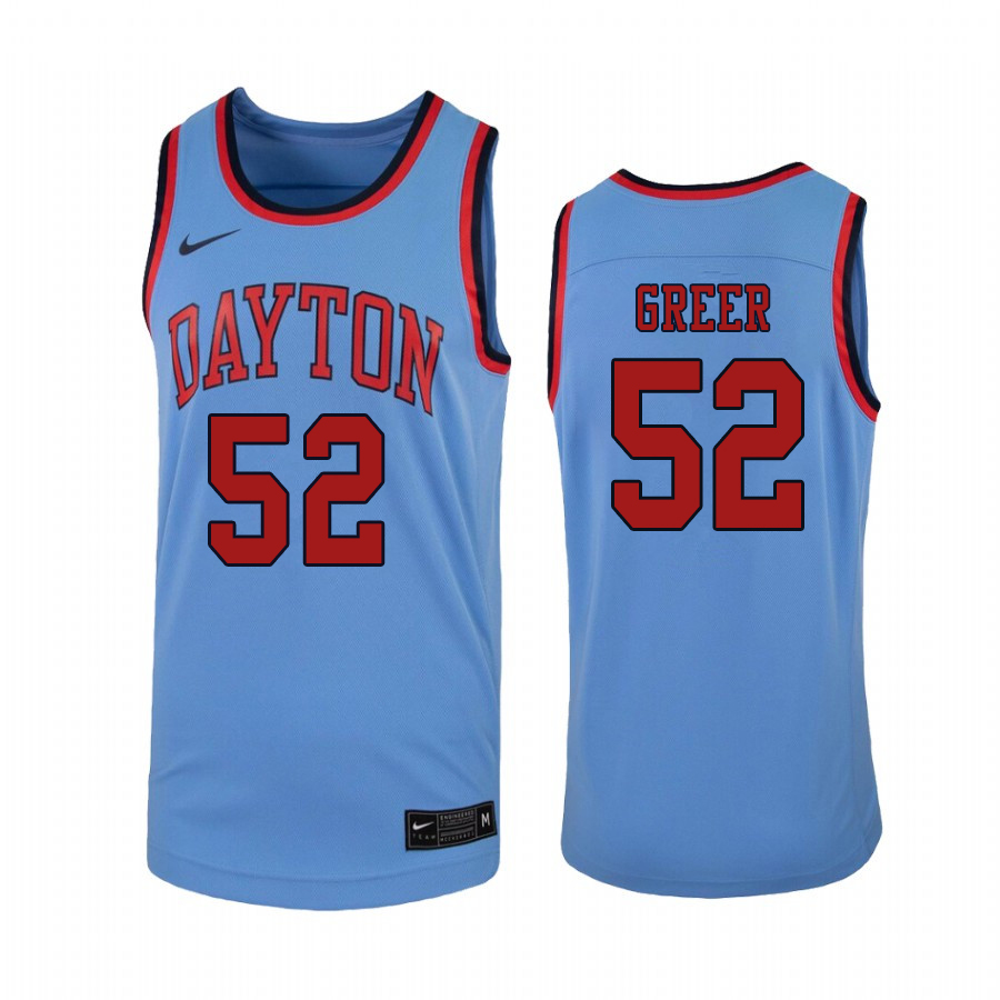 Men #52 Camron Greer Dayton Flyers College Basketball Jerseys Sale-Light Blue - Click Image to Close
